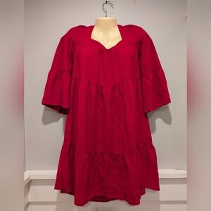 Calvin Klein Red Tiered Sundress with Bishop Sleeves